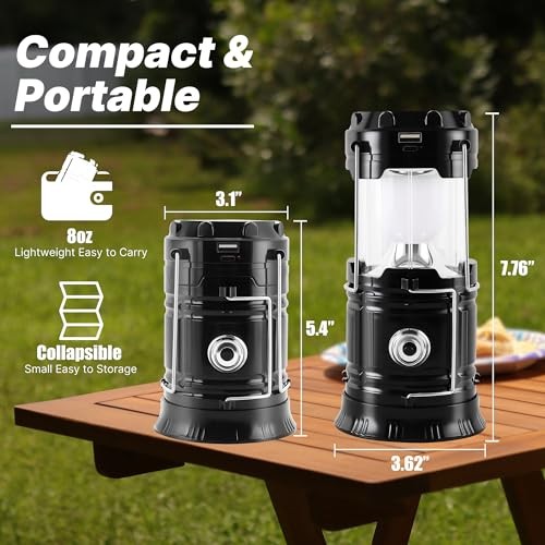 Lichamp Collapsible Solar Camping Lantern, USB Rechargeable LED Flashlight