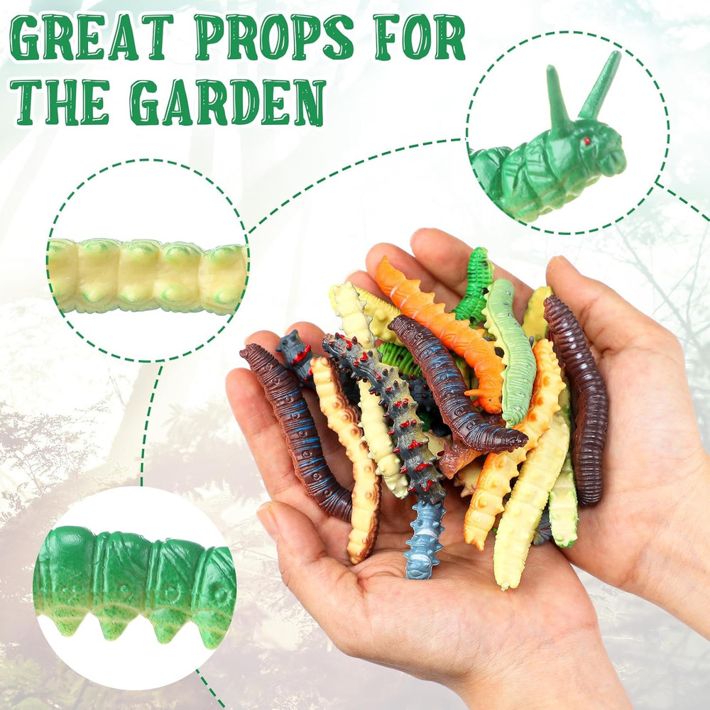 24 Pcs Simulation Caterpillar Fake Worm Crawling Insects Educational Learning Ac
