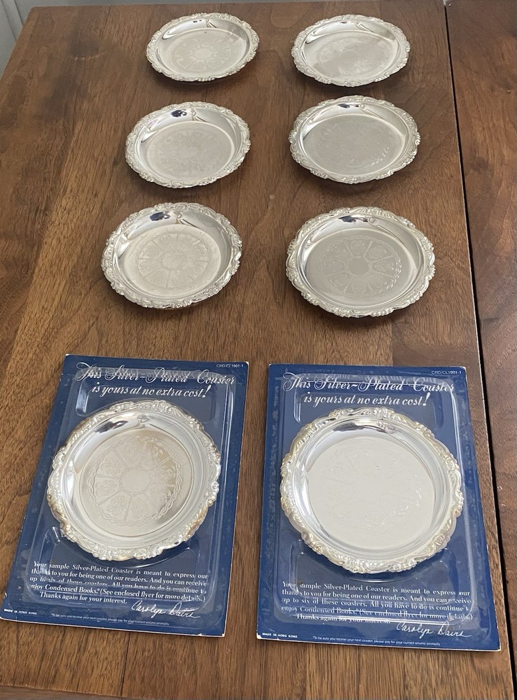 Vintage Silverplate Coaster Set of 8 Shell Design Drink Coasters Barware