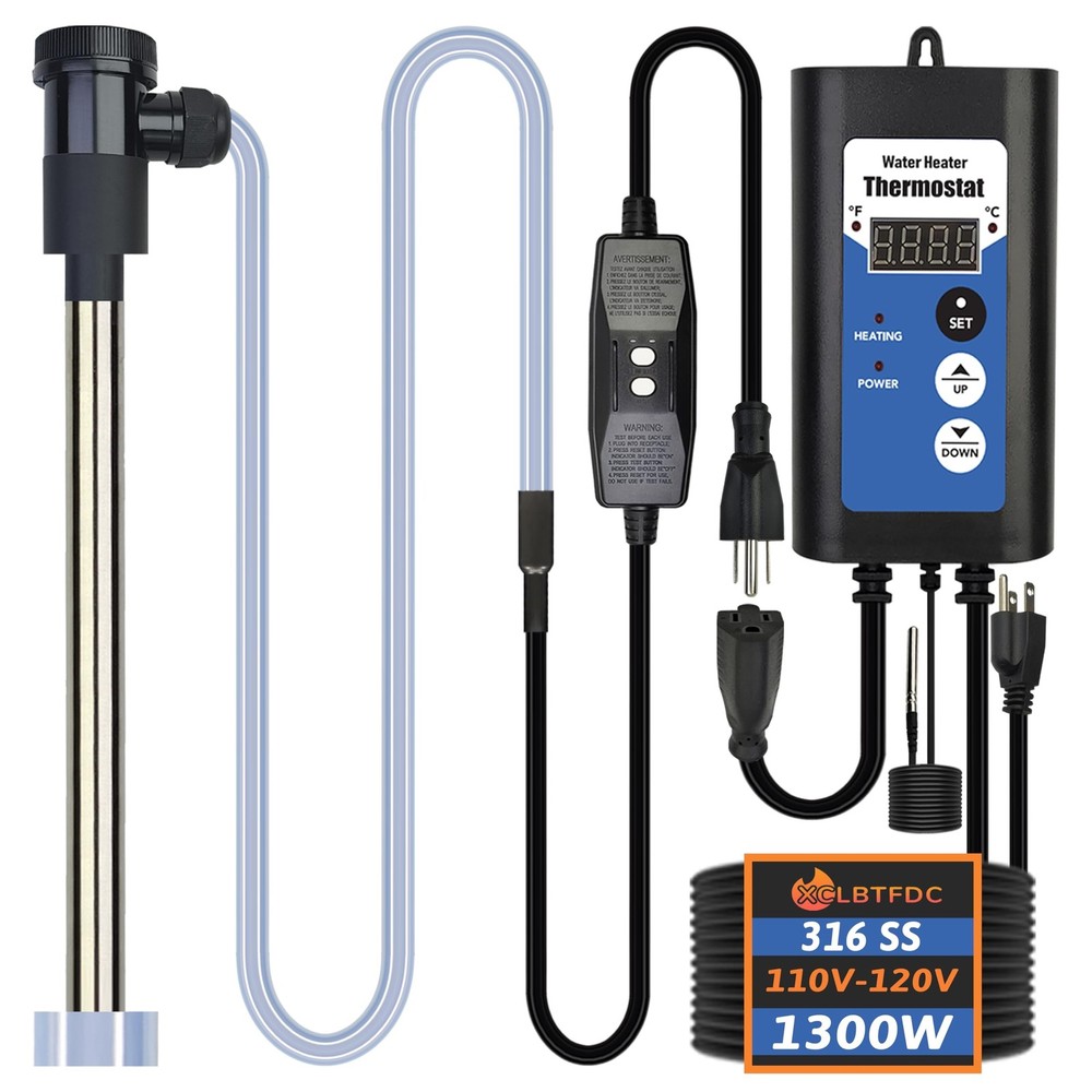 1300W Immersion Water Heater Portable Electric Hot Tub & Bucket Submersible W...