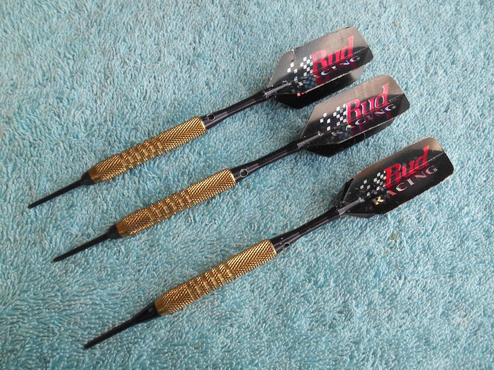 BRASS Soft Tip Darts SET WITH BUD RACING FLIGHTS.
