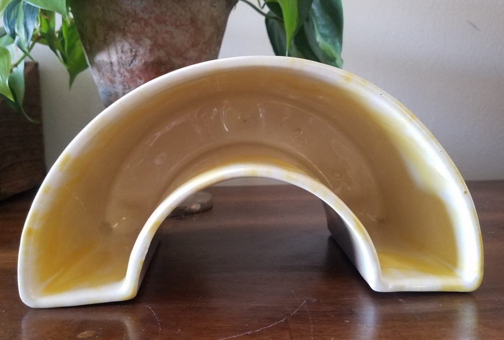 Mid Century Modern Two-Piece Brown & Yellow Ceramic Planter Half Rounds MCM