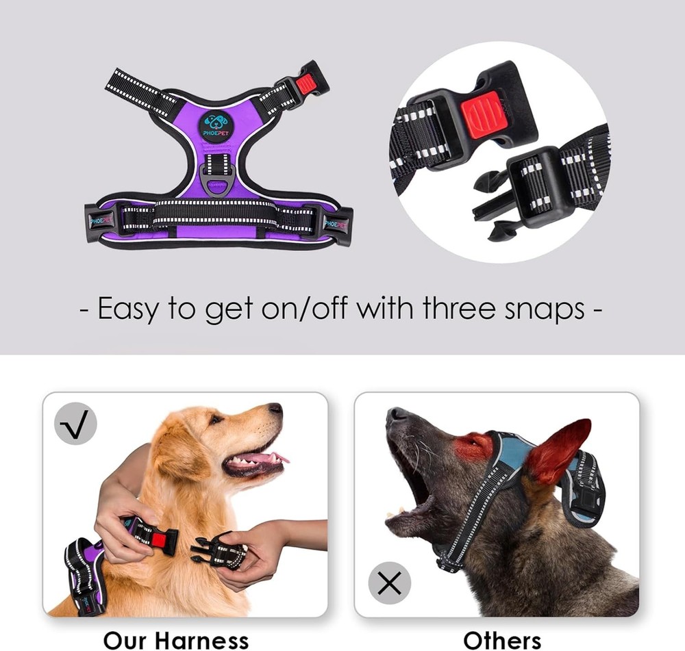 No Pull Dog Harness Medium Reflective Adjustable Vest with Handle Purple