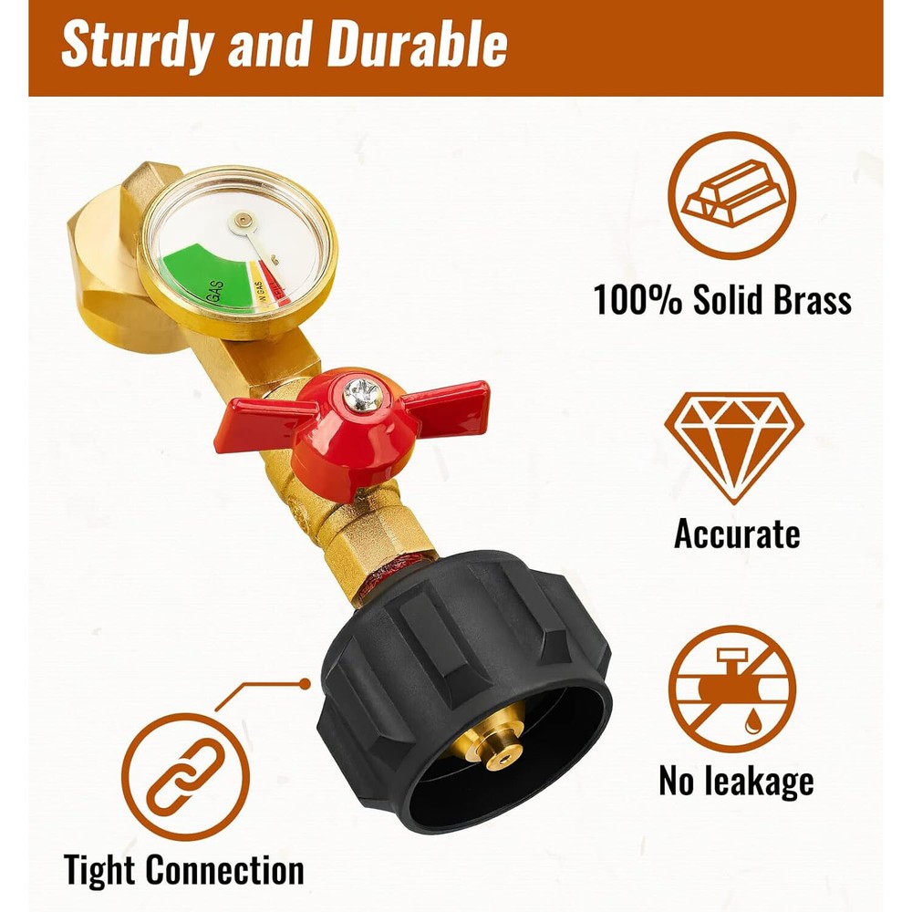 Safe Propane Refill Adapter, 90-Deg Design, QCC1 Connection, Solid Brass