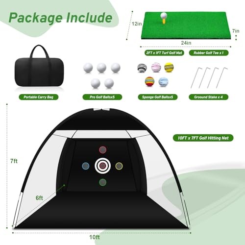 Golf Net, Golf Practice Net with Golf Hitting Mat, Home Golf Hitting 10 x 7 ft