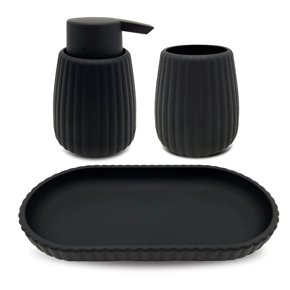Rubberized Plastic Ribbed Soap Dispenser Pump in Black