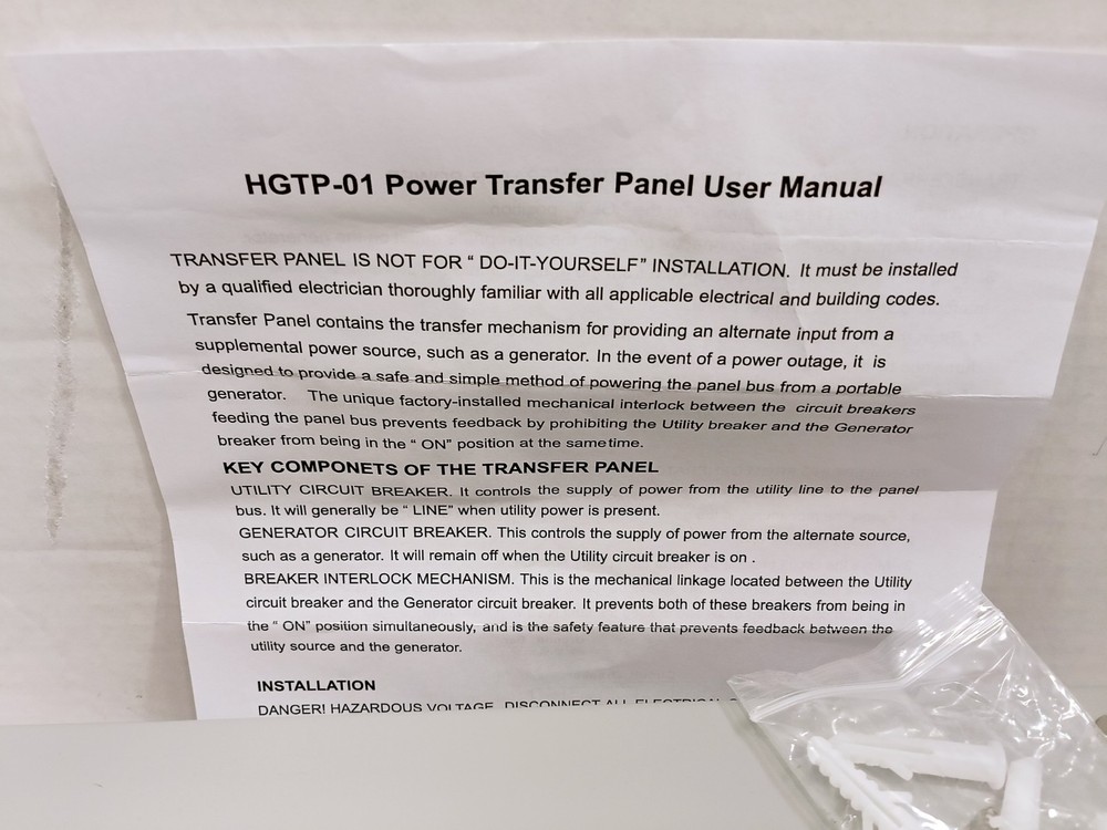 Transfer Panel (60A/60A), Transfer Switch for Portable Generators 15,000 Watts,