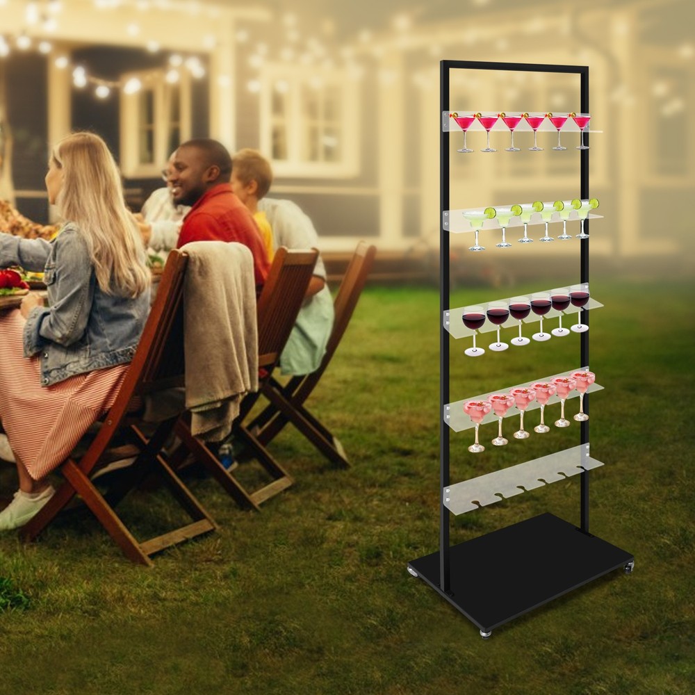 5-tier Mobile Detachable Champagne Display Holder Shelf Wine Glass Stemware Rack