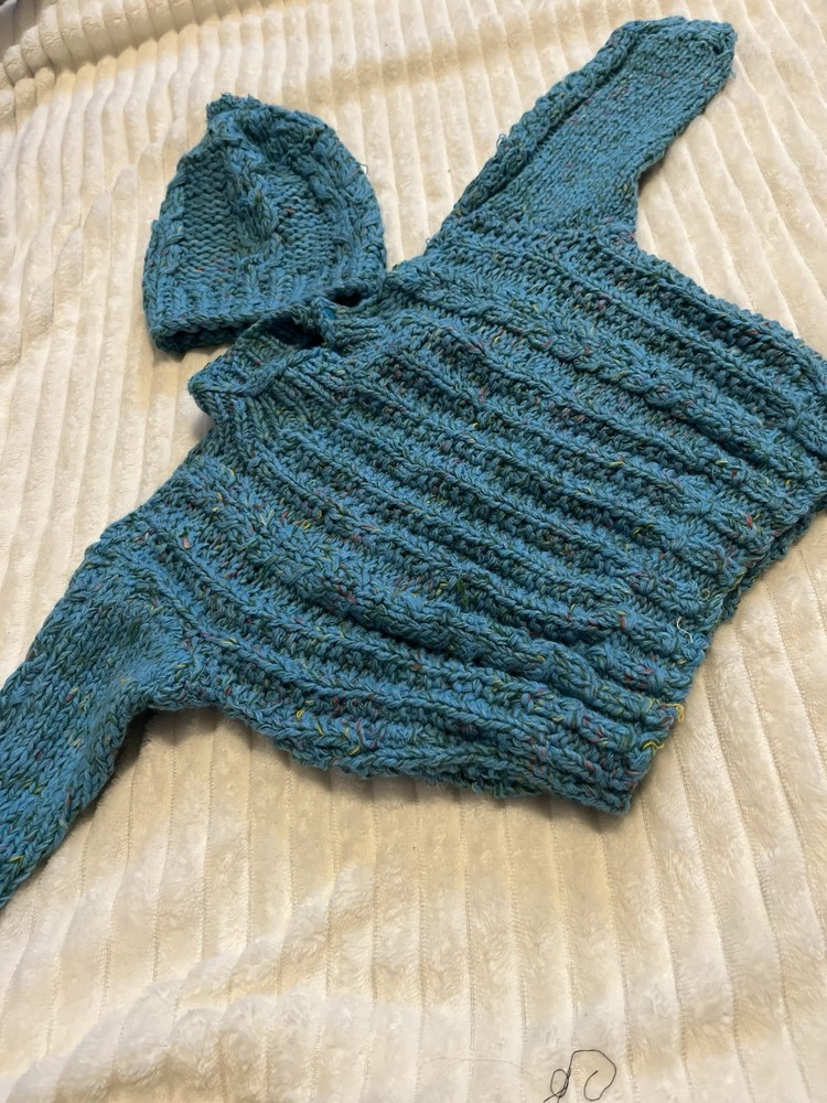 Cable Knit Turtleneck Sweater Teal Blue