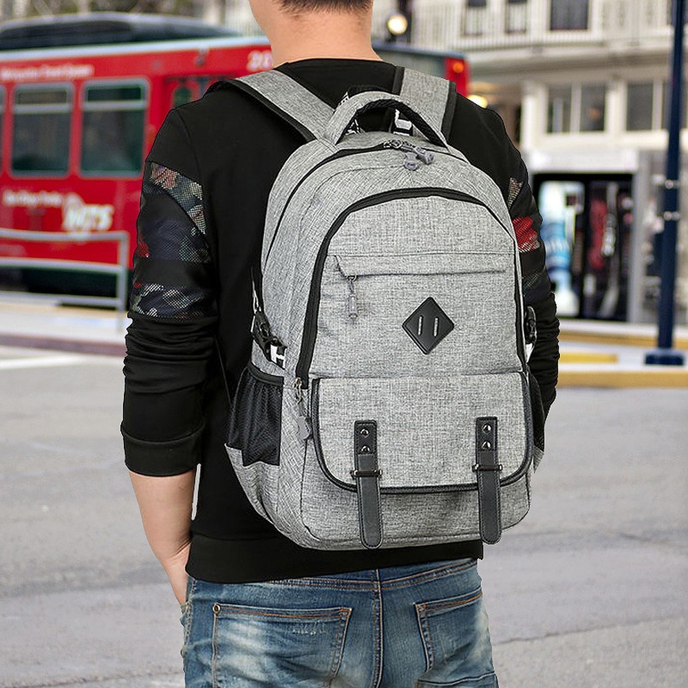 Lightweight College School Backpack with USB Charging Port