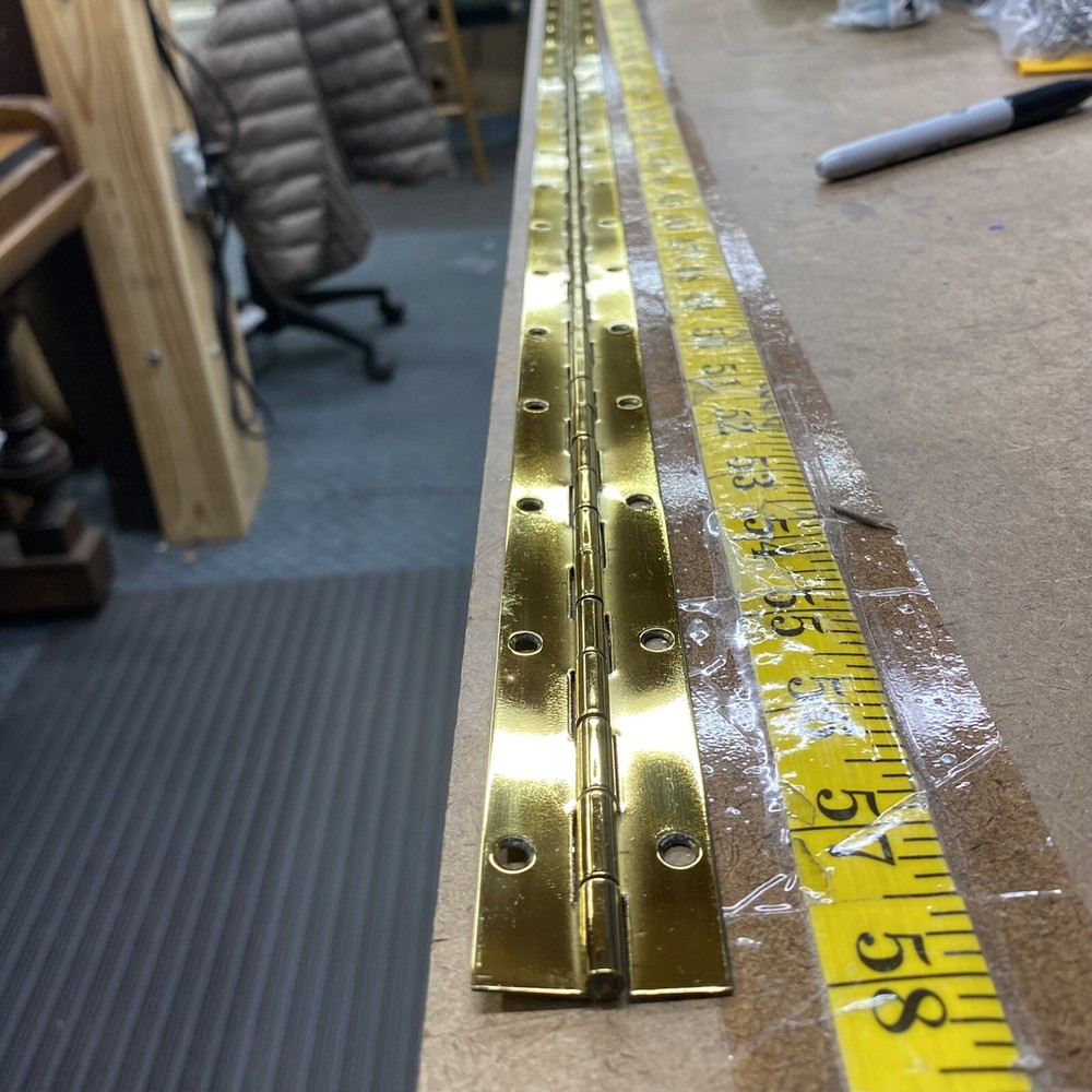 1 Solid Brass Continuous Piano Hinge, 58" Long, w/Screw Holes