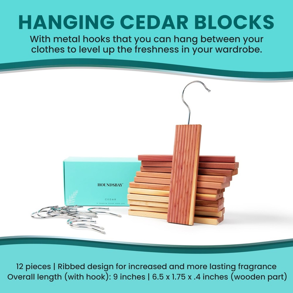 12 Hanging Cedar Blocks for Clothes Storage -Cedar Hangers for Closet - Cedar...