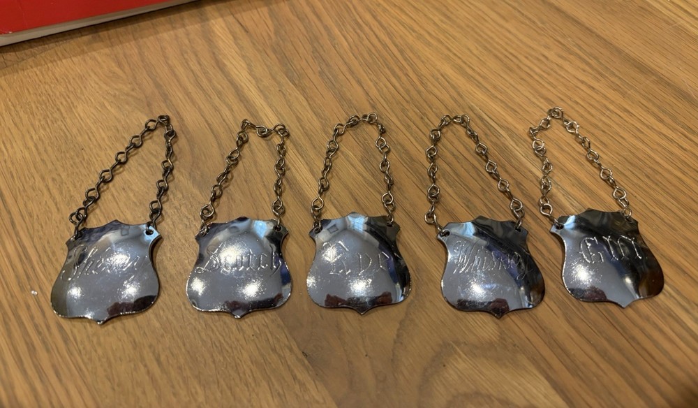 Vintage Shield Silver Plated Decanter Tags