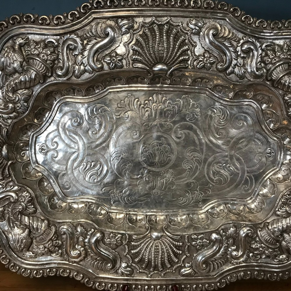 Impressive 19th C. Continental Sterling Silver Repousse Platter