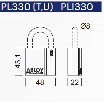 Abloy PL330/25T Padlock, Keyed Different Protec2 with 2 Keys