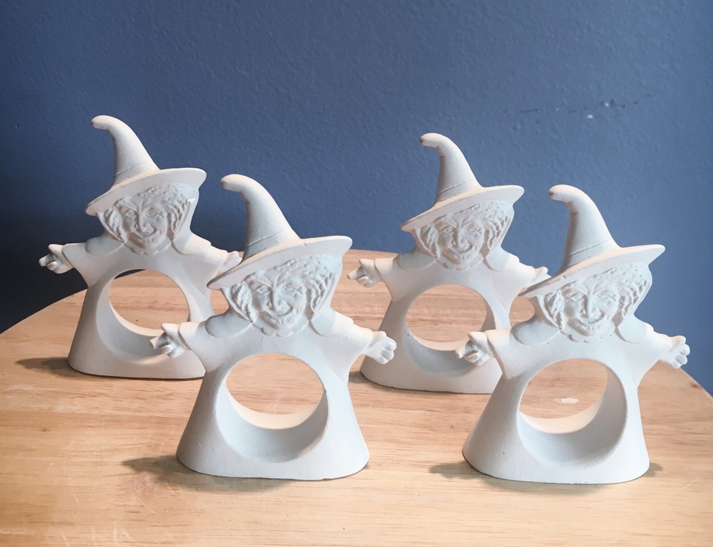 Witch Napkin Rings-Set of 4-Halloween Unpainted Ceramic