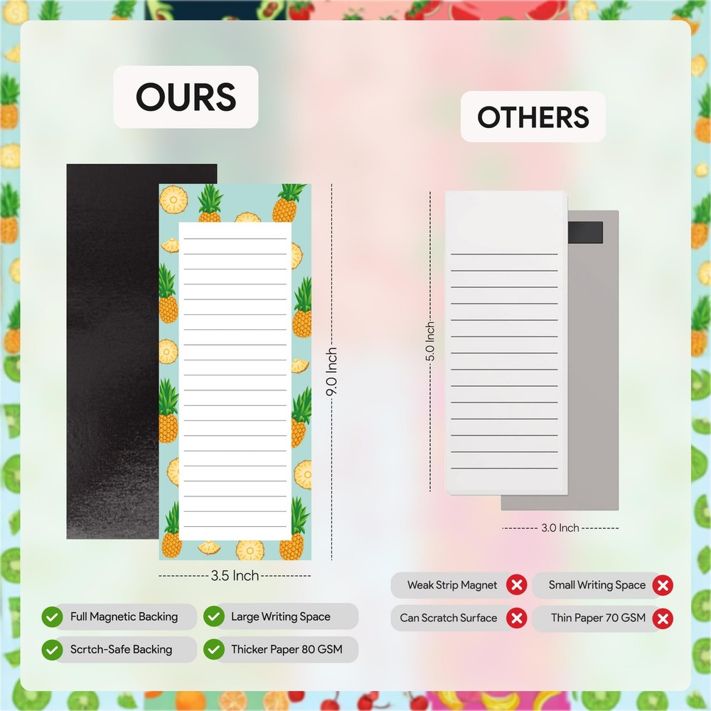 8 Magnetic Notepads – for Grocery 8 Pack- Medium, MEDIUM 8 PACK