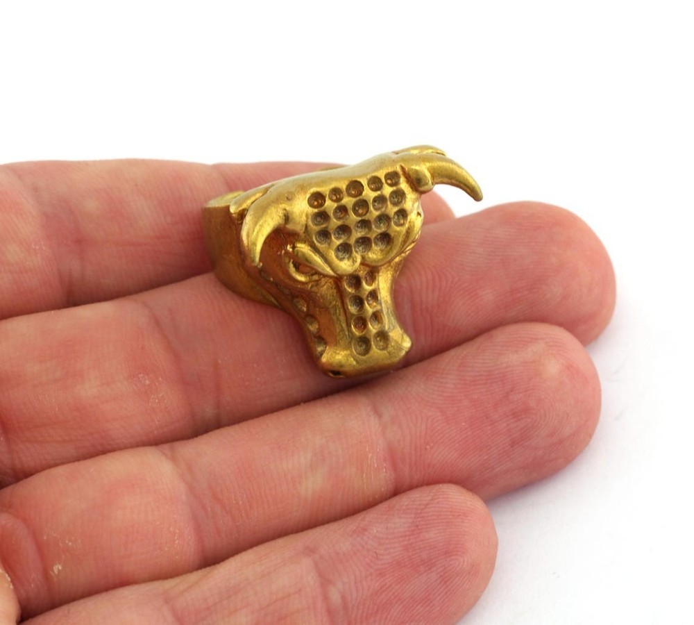 Bull Head Adjustable Ring Raw Brass or Plated (8US ) 963