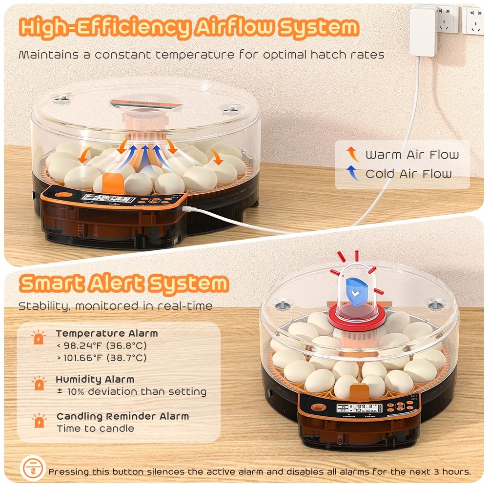 AsFrost Automatic Incubators for Hatching Eggs, 24 Egg 24, Orange