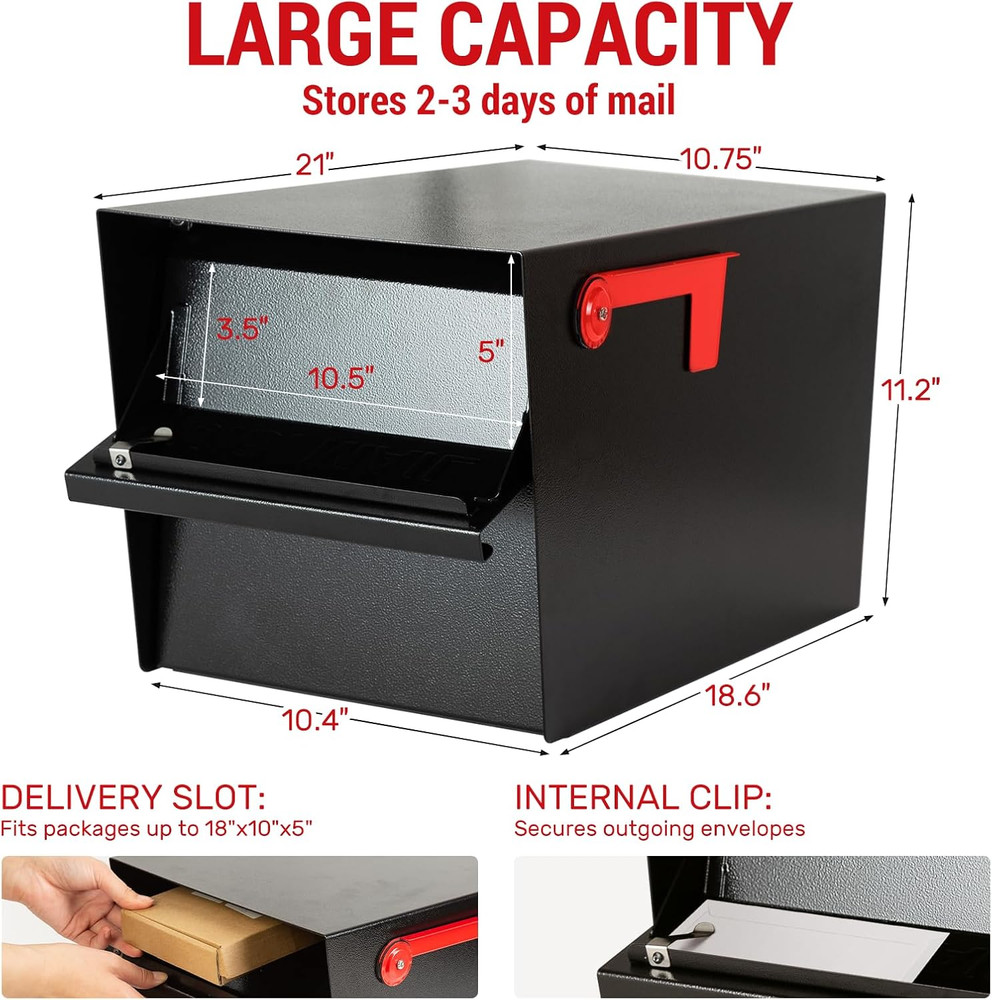 Secure All-Metal Locking Mailbox with 2 Keys - Modern Black Design