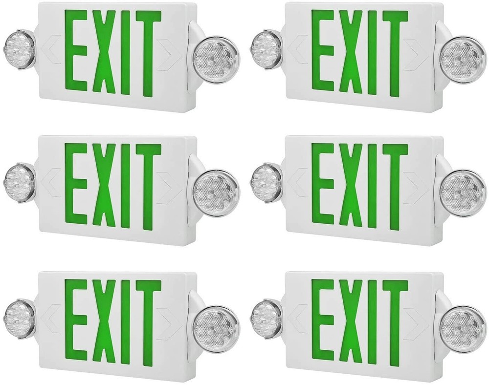 Green LED Exit Sign Emergency Light Adjustable Lamps Exit Combo UL listed 6 Pack