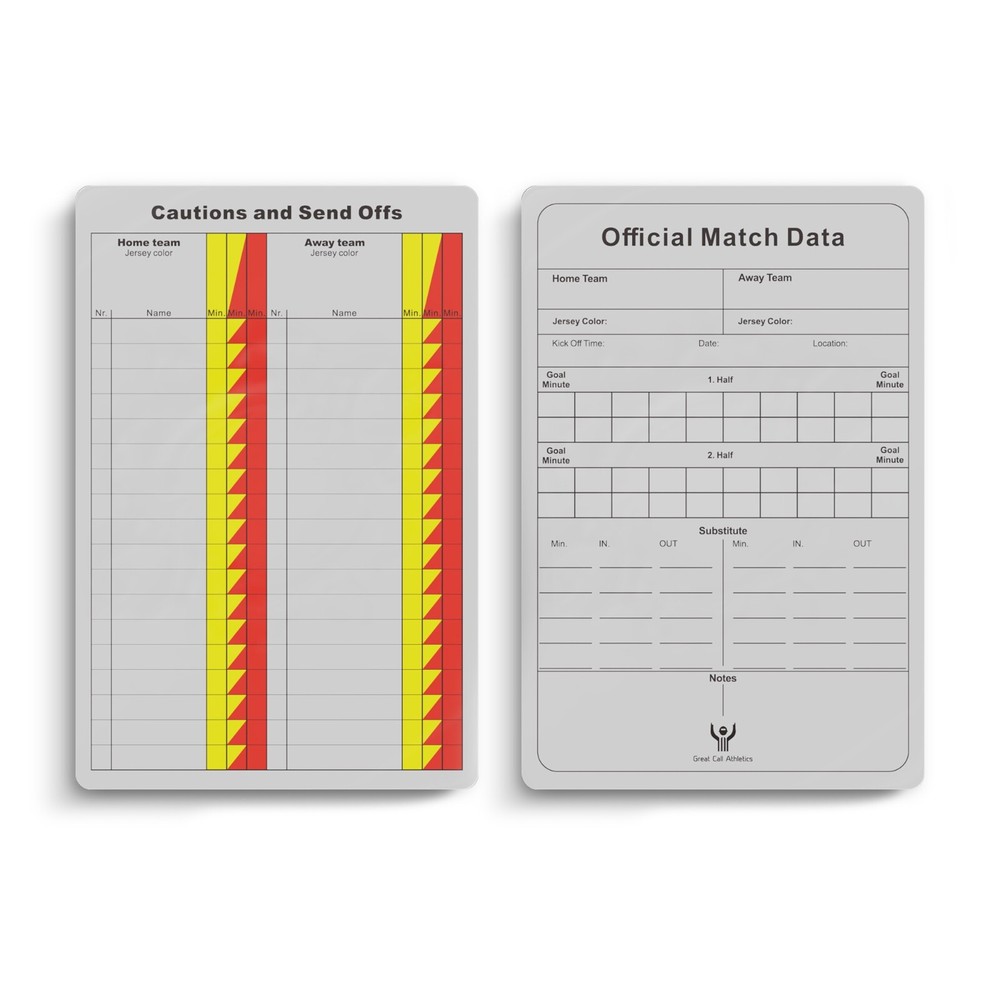 Soccer Referee Game Cards Pro 50 Pack Double Sided Thick Print Match Data Set