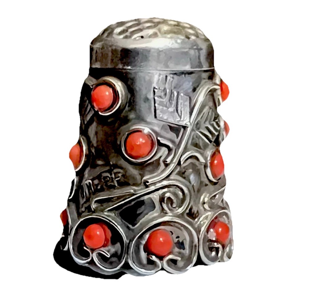 HTF Vintage Mexico Sterling Silver Coral Thimble EUC!