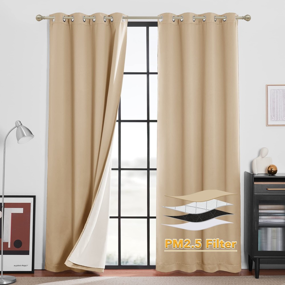 Soundproof & Dust Particle Filtering Curtains Thick Panel Draft Block Window ...