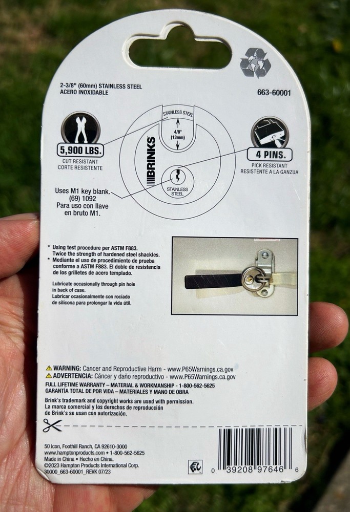 Brinks/ Pro Max Security * Stainless Steel Discus Padlock * 663-60001