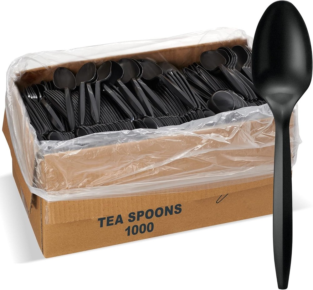 1,000 Plastic Disposable Cutlery Bulk Variety Pack Black Medium Weight Includes