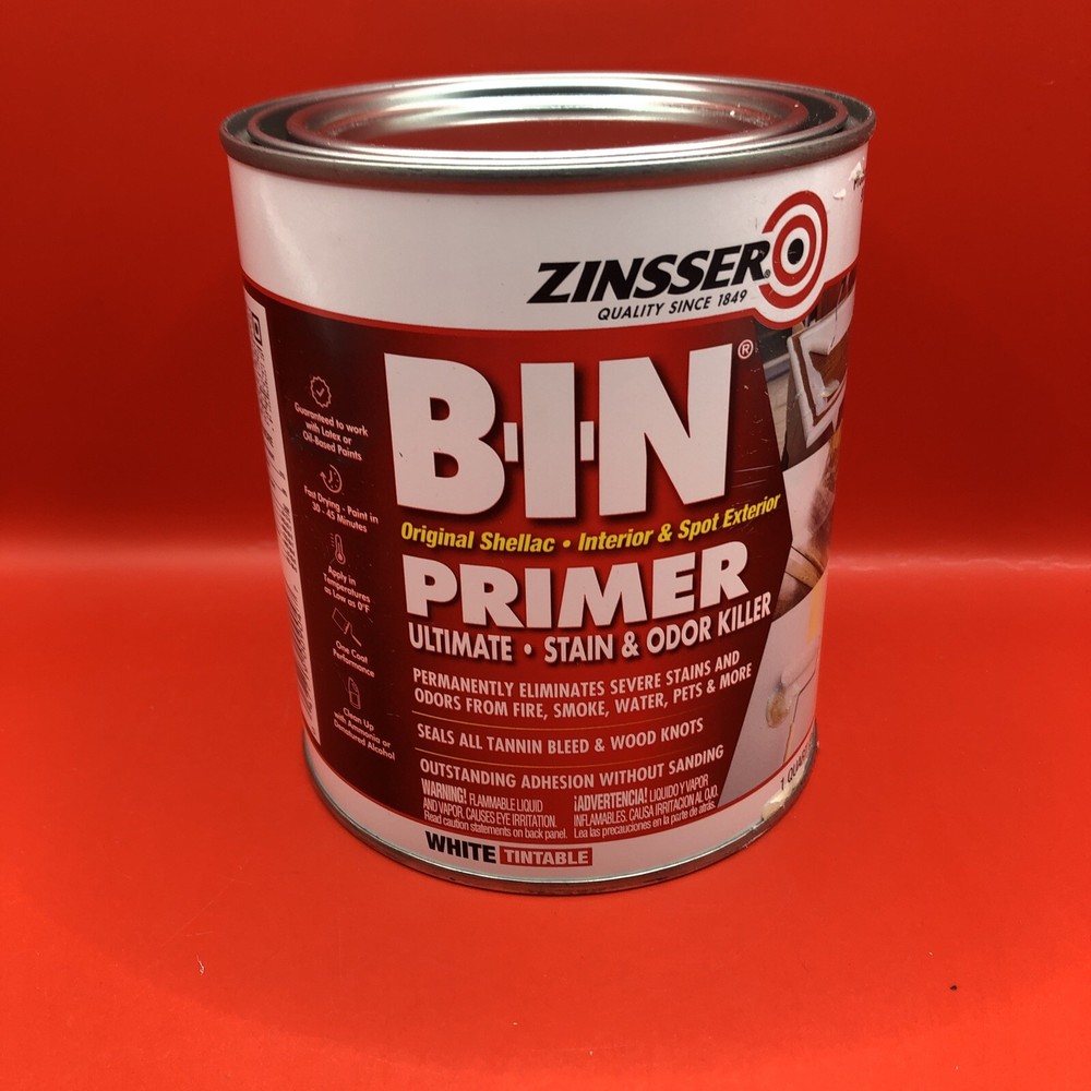 Zinsser B-I-N White Flat Shellac-Based Primer Ultimate Stain Blocker 1 qt