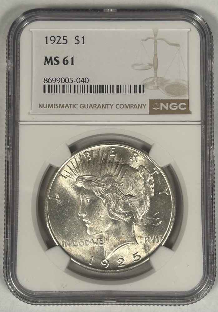 1925 Peace Silver Dollar Coin NGC MS 61