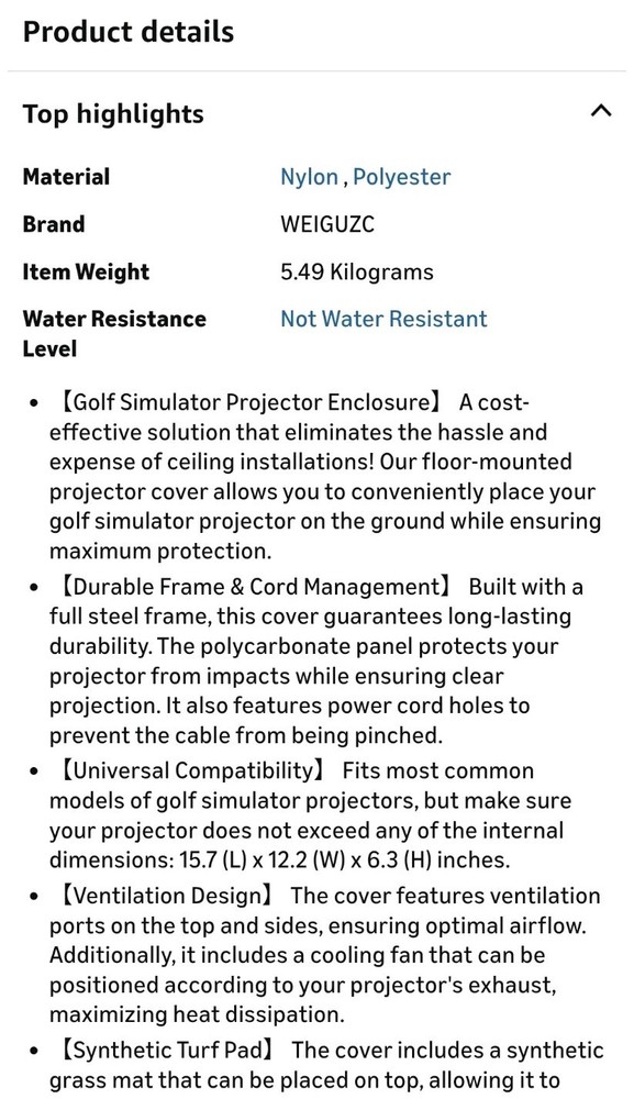 Golf Simulator Projector Cover Floor Mounted Protective Enclosure