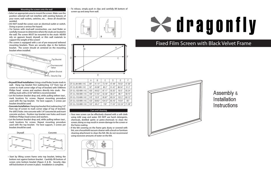 DF-SL-84-MW 84" Matte White Fixed Screen