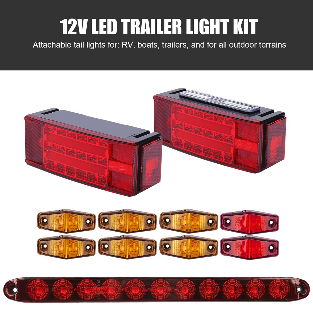 Left+Right LED Submersible Trailer Boat Rectangle Stud Stop Turn Tail Lights Kit