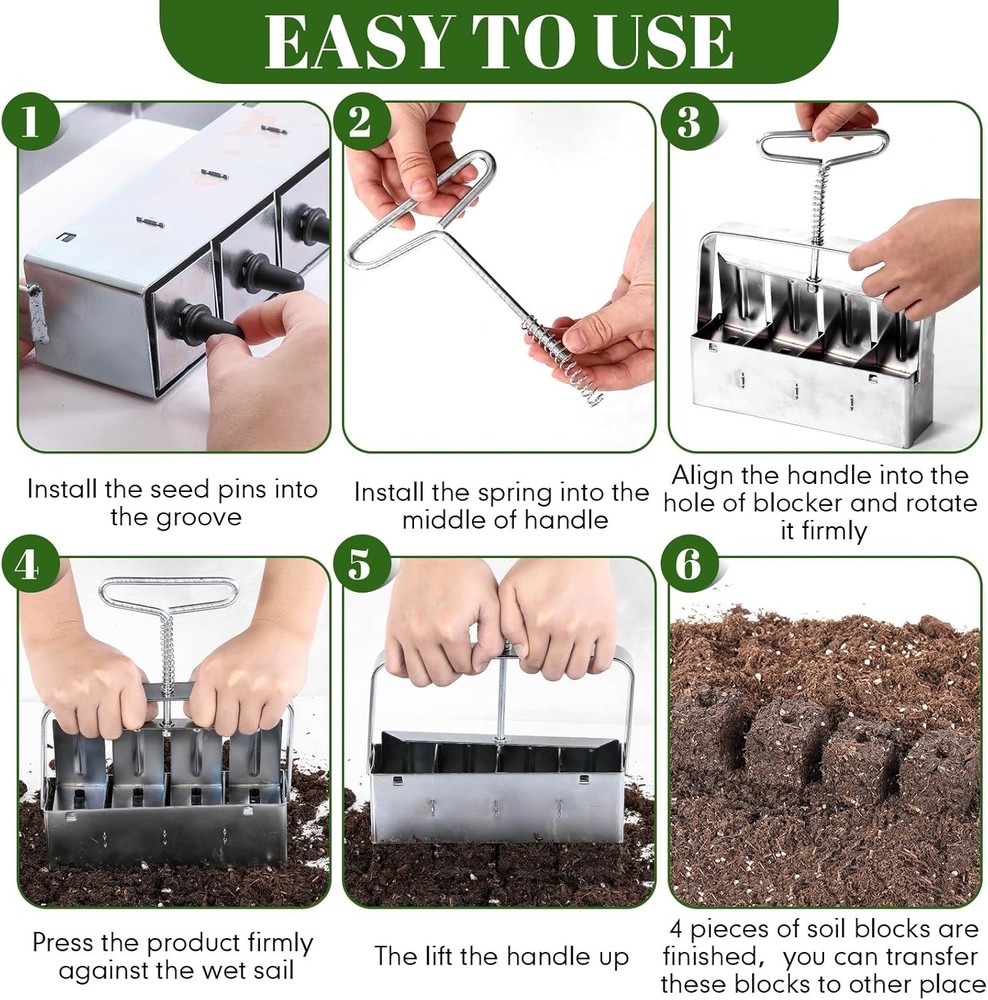 2 Pcs Soil Blocker Set Includes 2 Inch 4 Cell Soil Block Maker and 3/4 Inch 2...