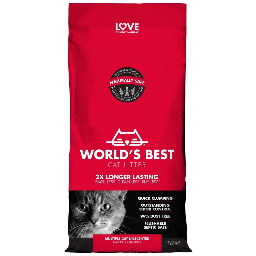 WORLD'S BEST CAT LITTER Multiple Cat Unscented, 32-Pounds 32 Pounds
