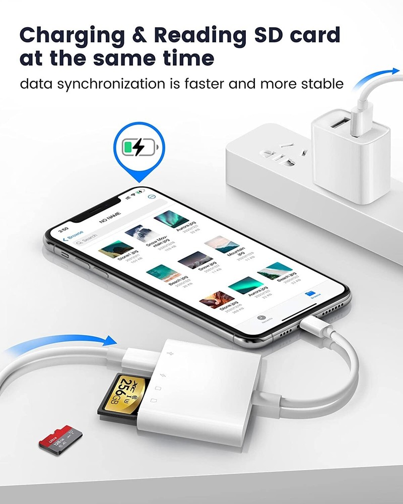 4 in 1 Micro SD/SD Card Reader for iPhone iPad Adapter with Charging Port