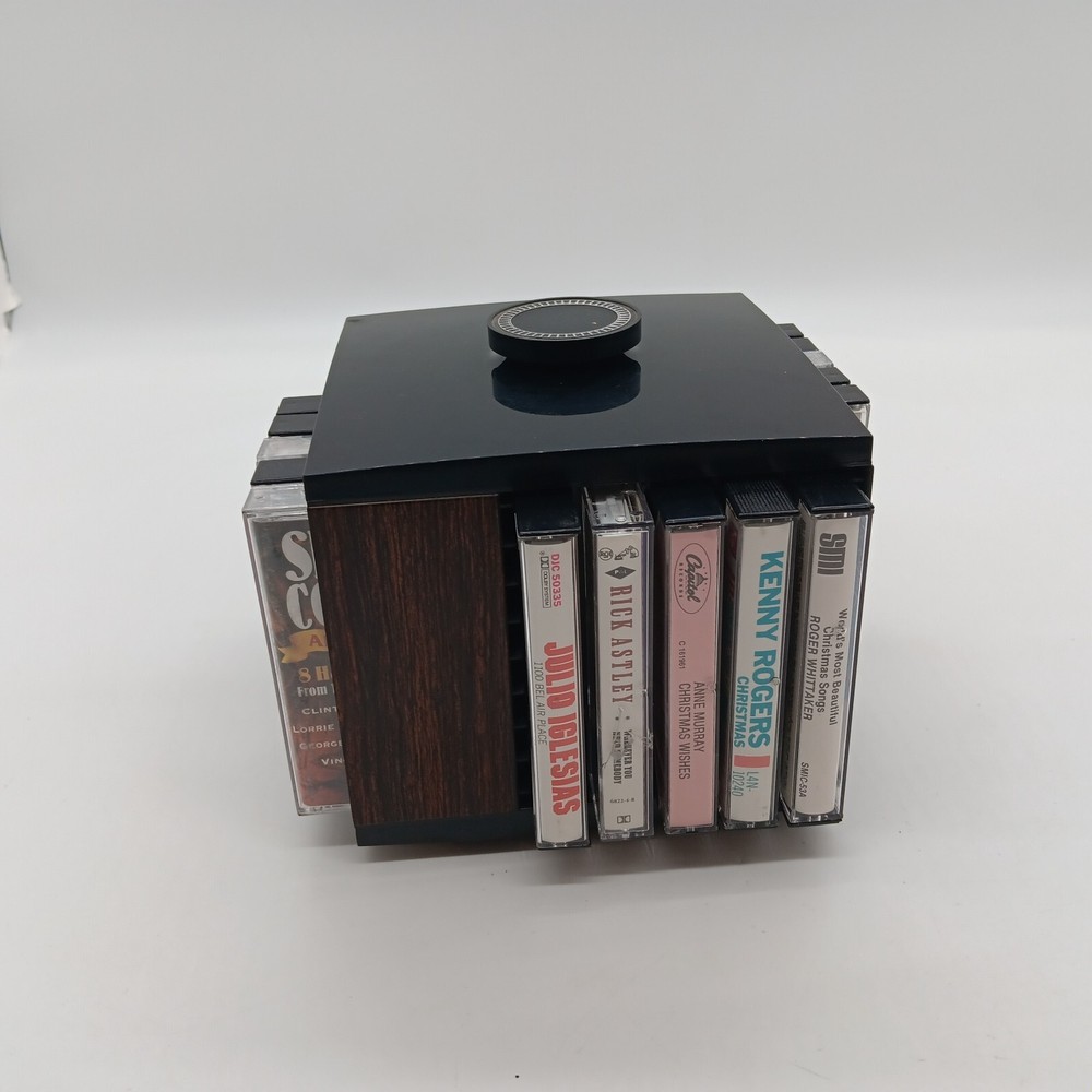 Vintage Square Spinning Plastic Cassette Storage Case w/ 20 Cassettes