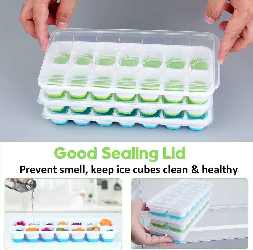 Silicone Ice Cube Tray, 4 Pack Easy-Release & Flexible 14-Ice Cube Trays with S