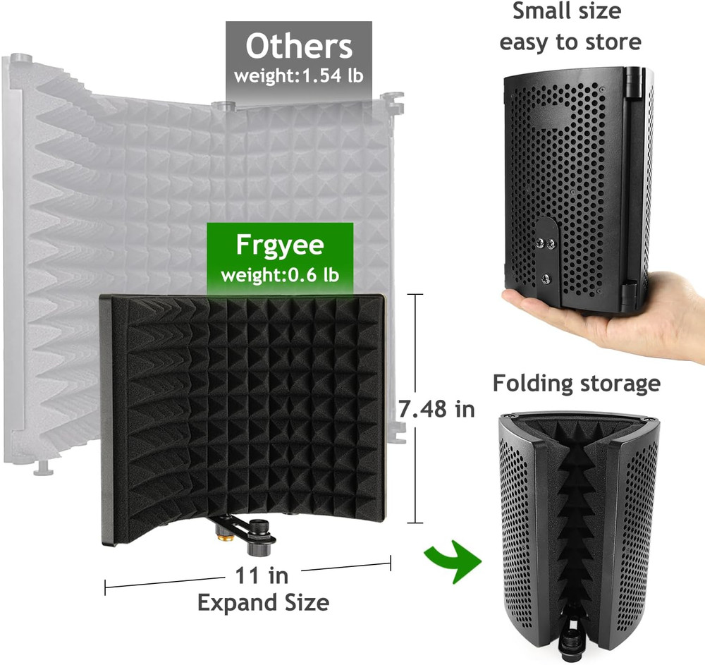 Microphone Isolation Shield with Mic Stand and Pop Filter, Foldable Sound Shield