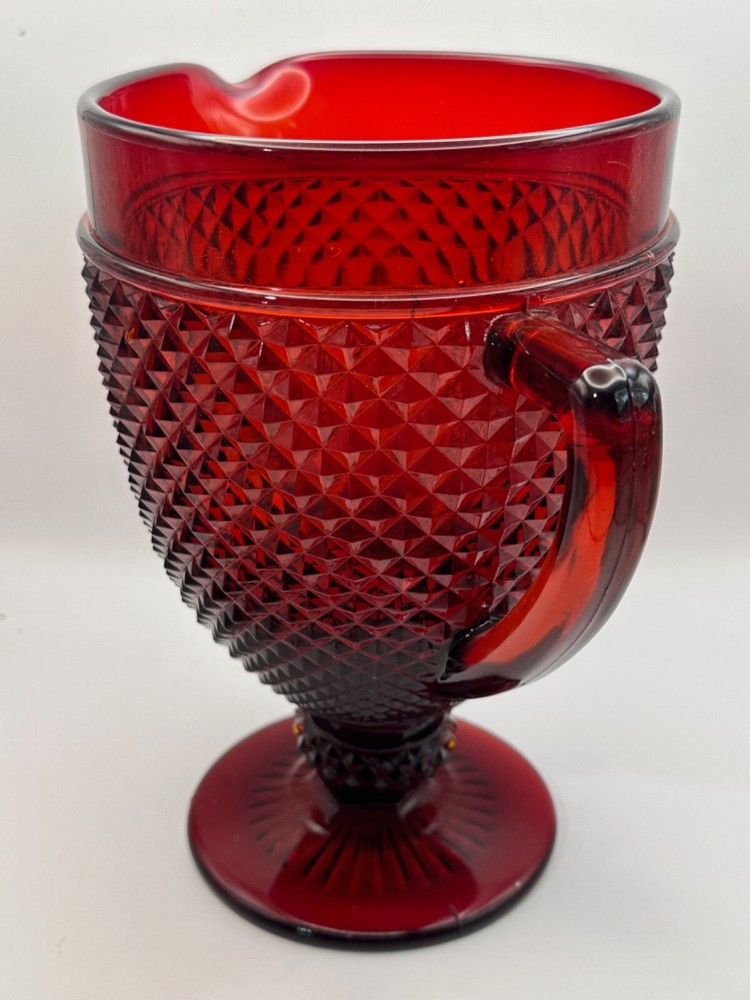 Vintage Barware Kitchen Ruby Red Diamond Point Pitcher MCM Deco Design