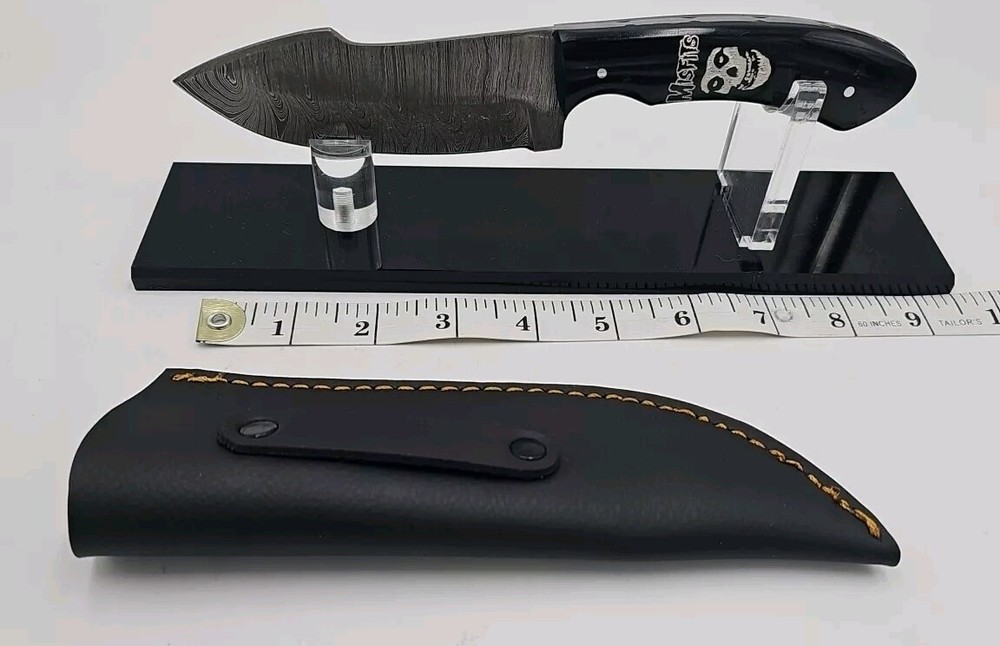 Damascus Fixed Blade Misfits Knife 8" Etched Handle