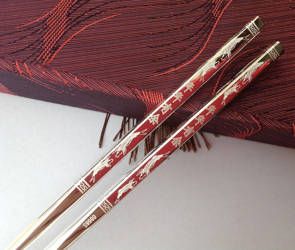 Chinese Authentic Sterling Silver 70g Home Tableware Solid Chopsticks 年年有余(鱼)