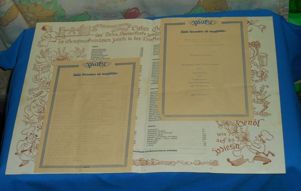 vintage PLATZL restaurant MENU