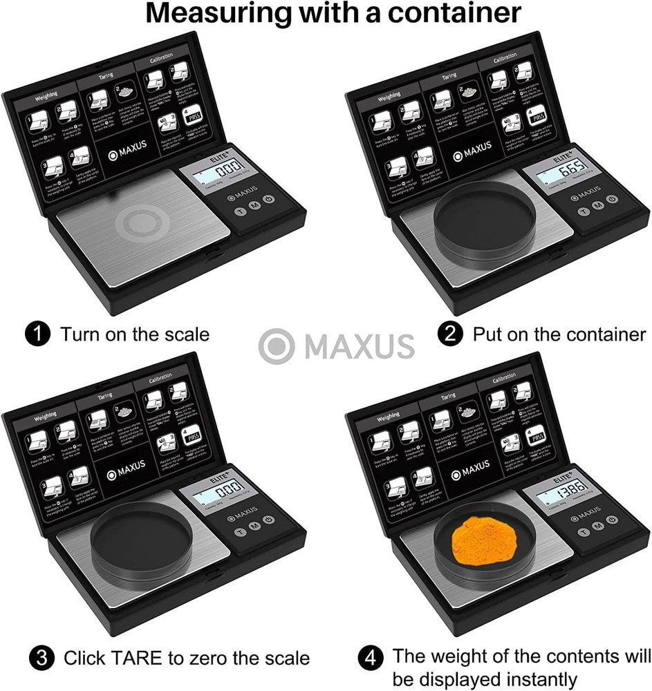 MAXUS Digital Pocket Gram Scale 500g x 0.01g High Precision Compact, Black