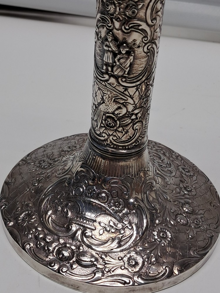 Antique Silver-Plated Repousse Candlestick Holders