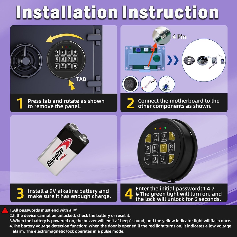 Gun Safe Black Keypad with Solenoid Lock, Electronic Lock for Fireproof Safe ...