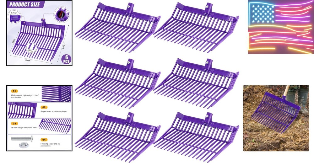 6 Pcs Manure Fork Head Bulk 18 Tines Pitch Fork Replacement Head with Screws ...
