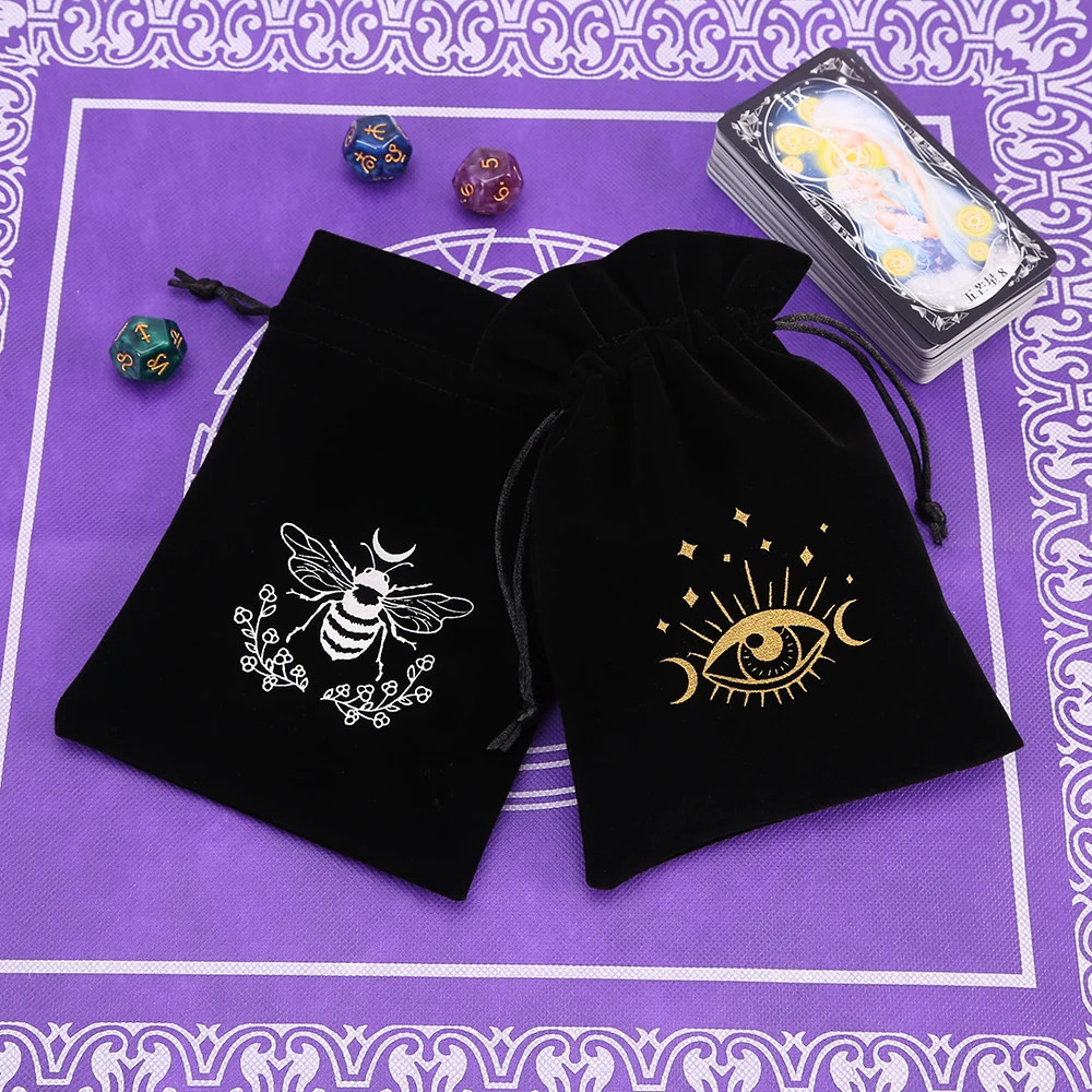 1Pcs Black Velvet Tarot Storage Bag Mini Drawstring Package Witch Divination Cry